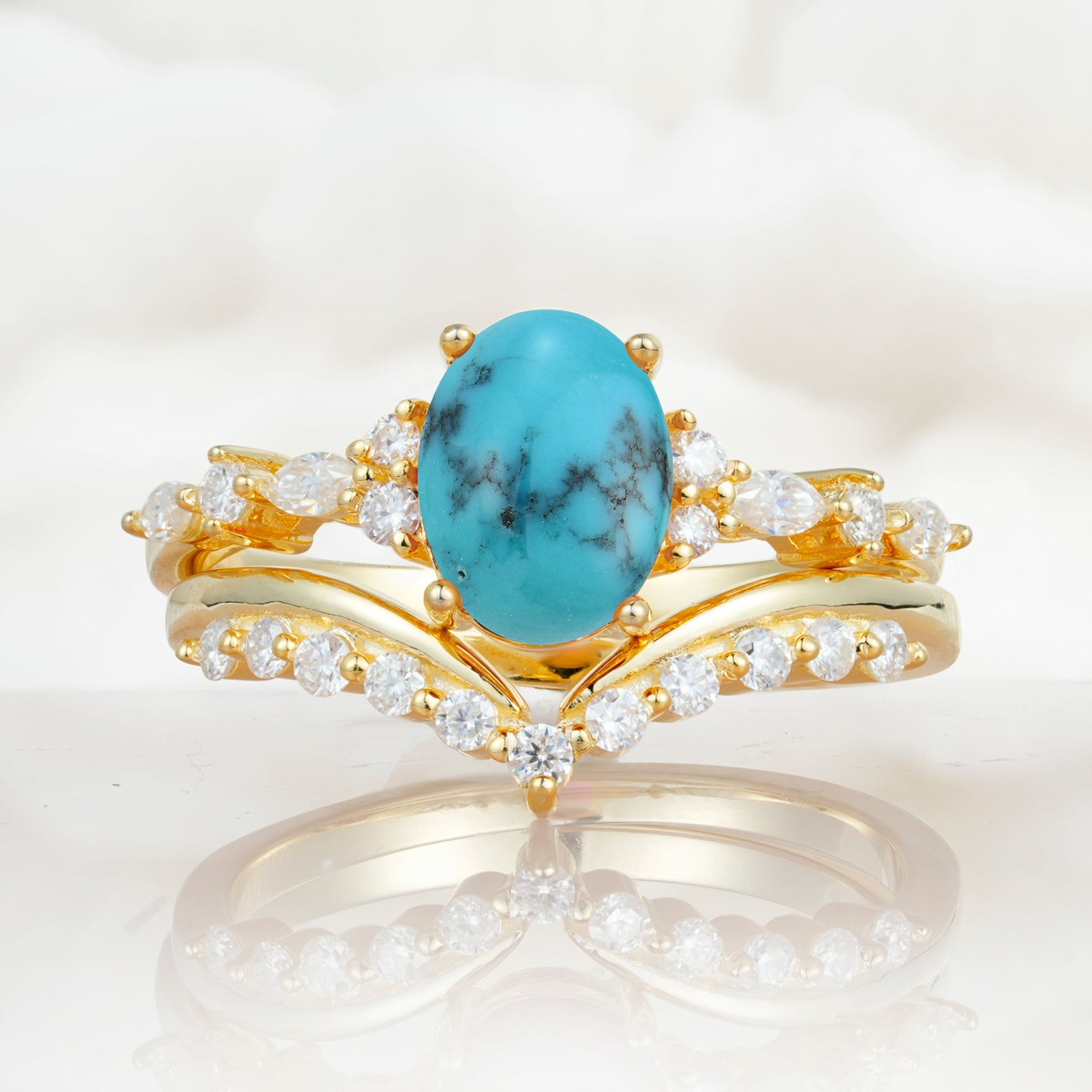 Vintage Style Oval Turquoise Engagement Ring Set for Women