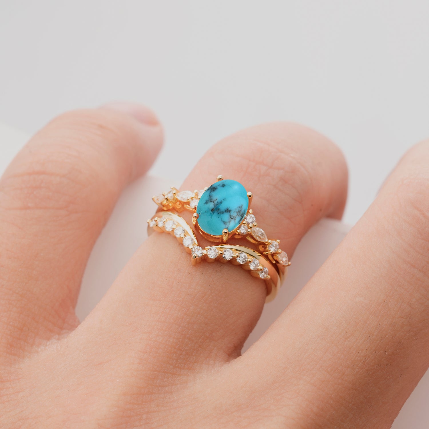 Vintage Style Oval Turquoise Engagement Ring Set for Women
