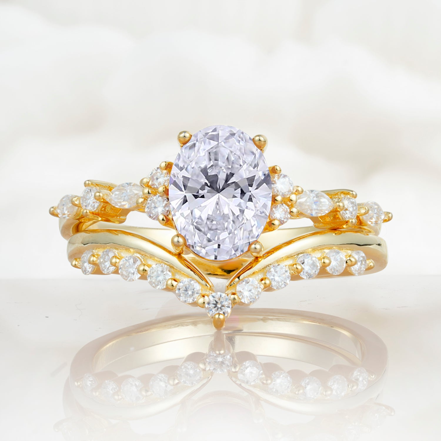 Vintage Style Oval Lab Diamond Engagement Ring Set for Women