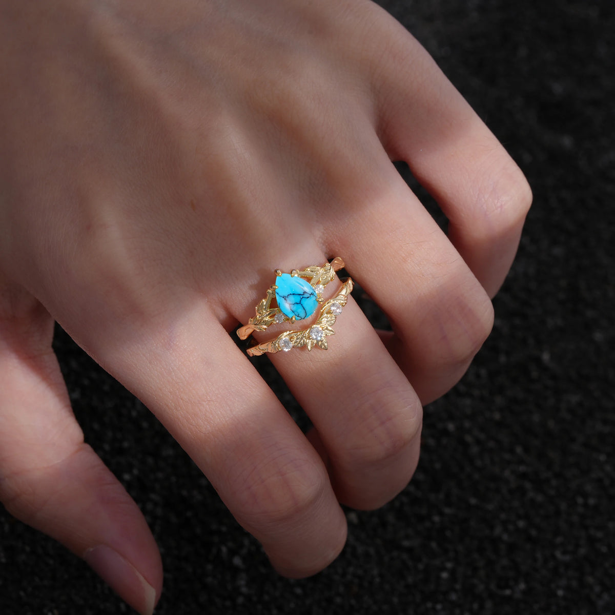 Nature-Inspired Pear-Cut Turquoise Ring Set