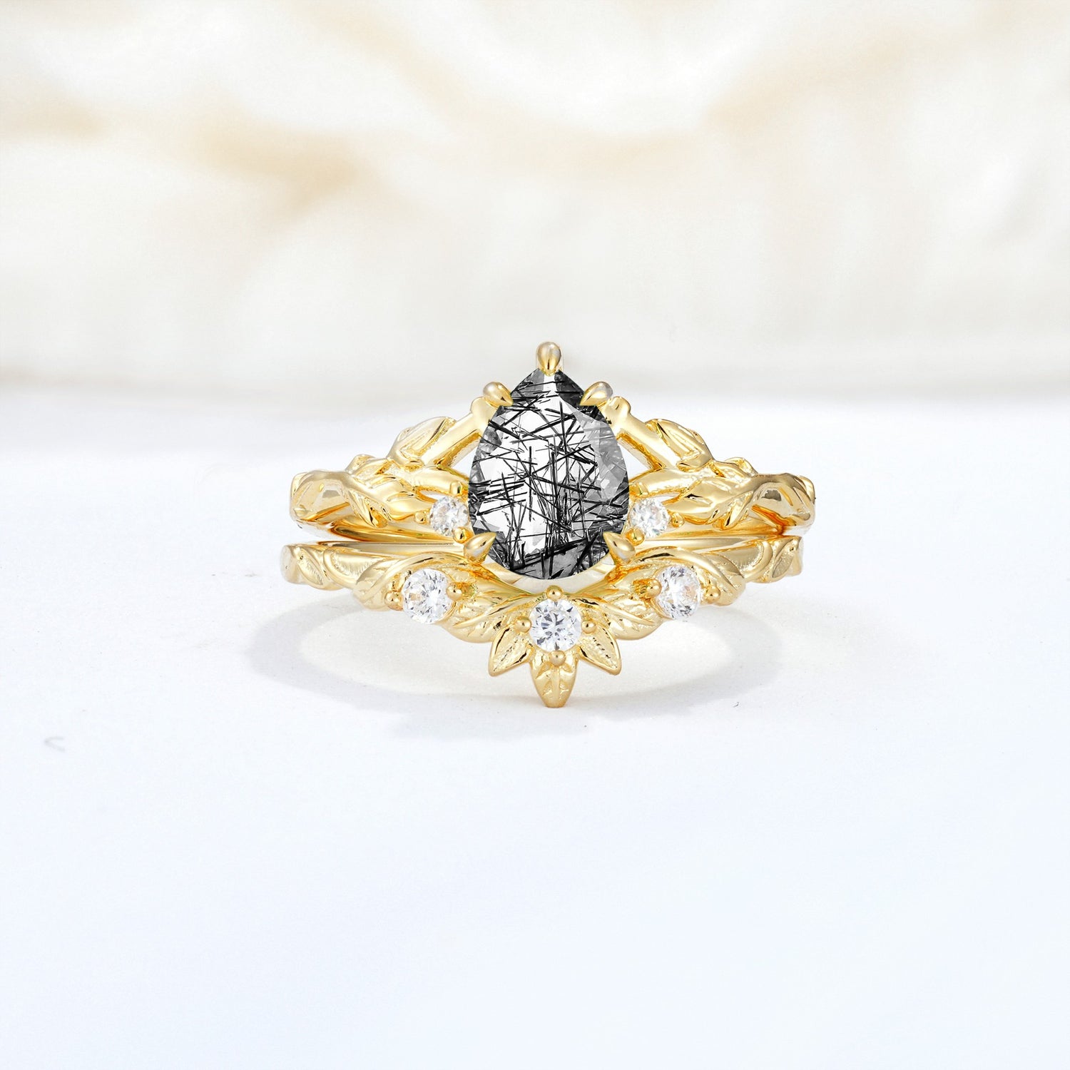 SR17127 Black Rutilated Quartz Ring - Yellow-Gold