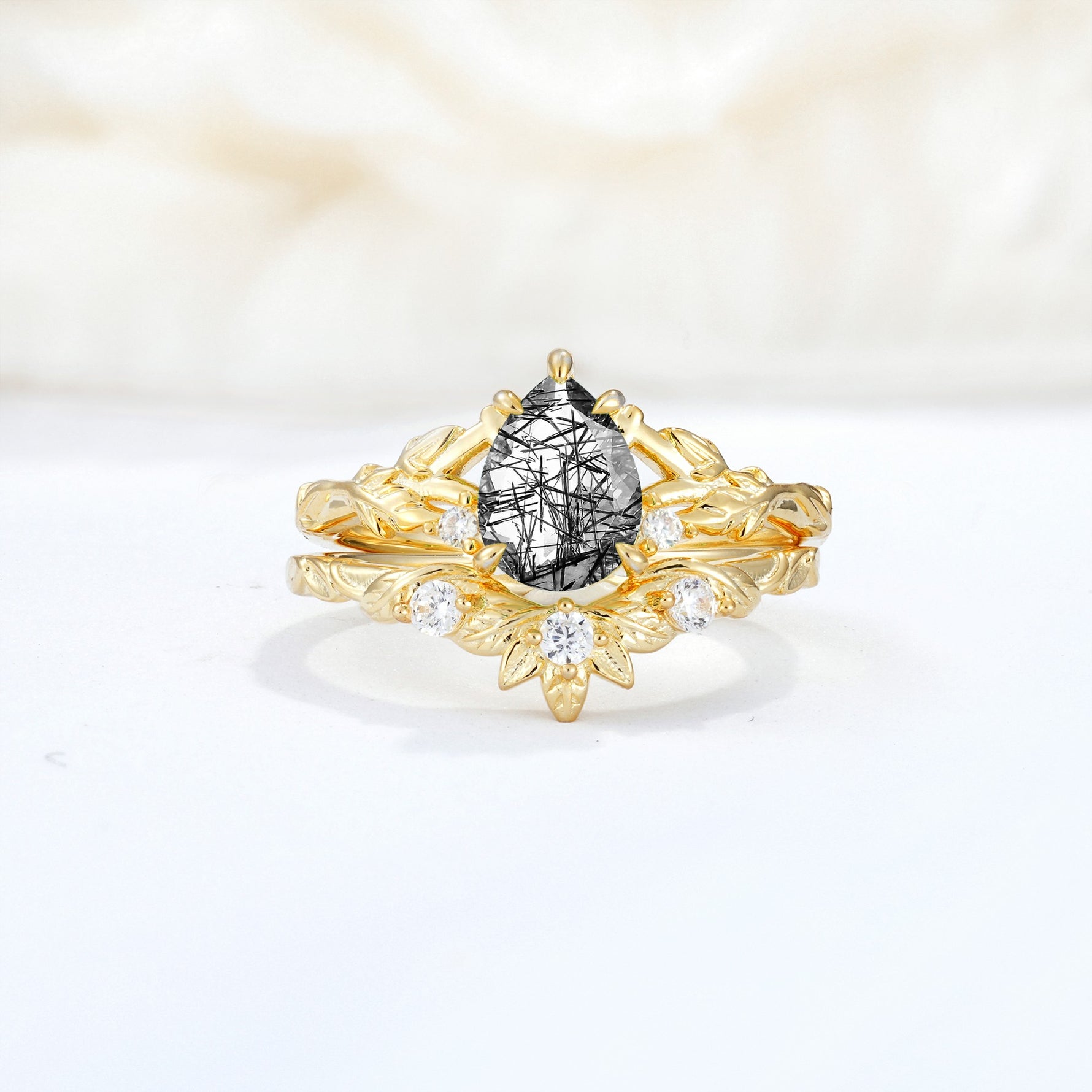 SR17127 Black Rutilated Quartz Ring - Yellow-Gold