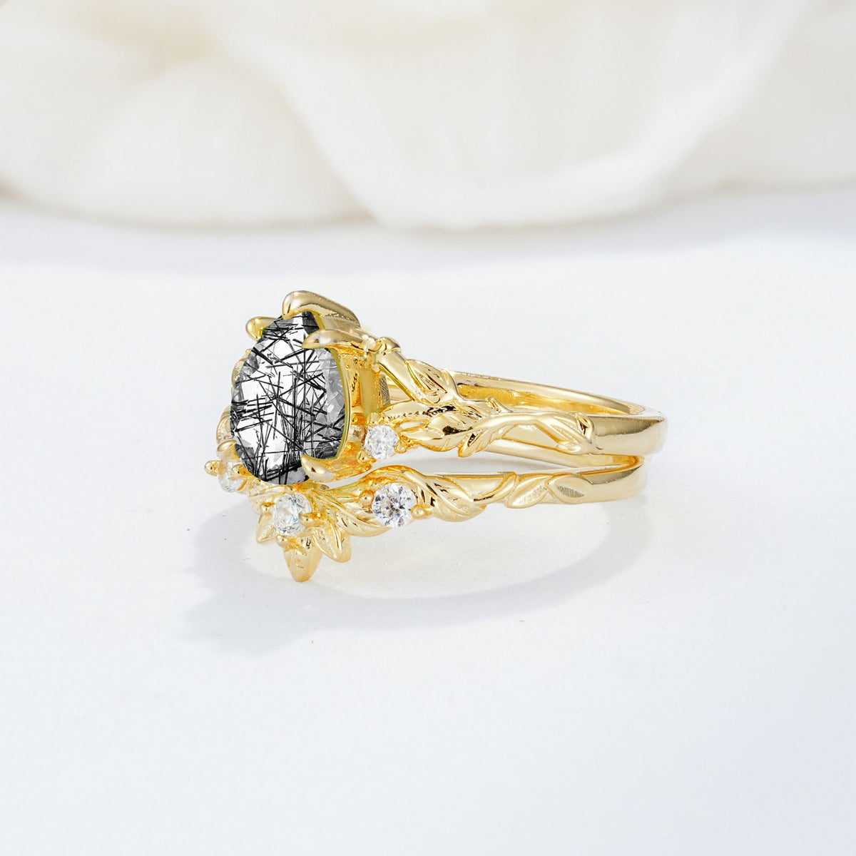 SR17127 Black Rutilated Quartz Ring - Rose-Gold