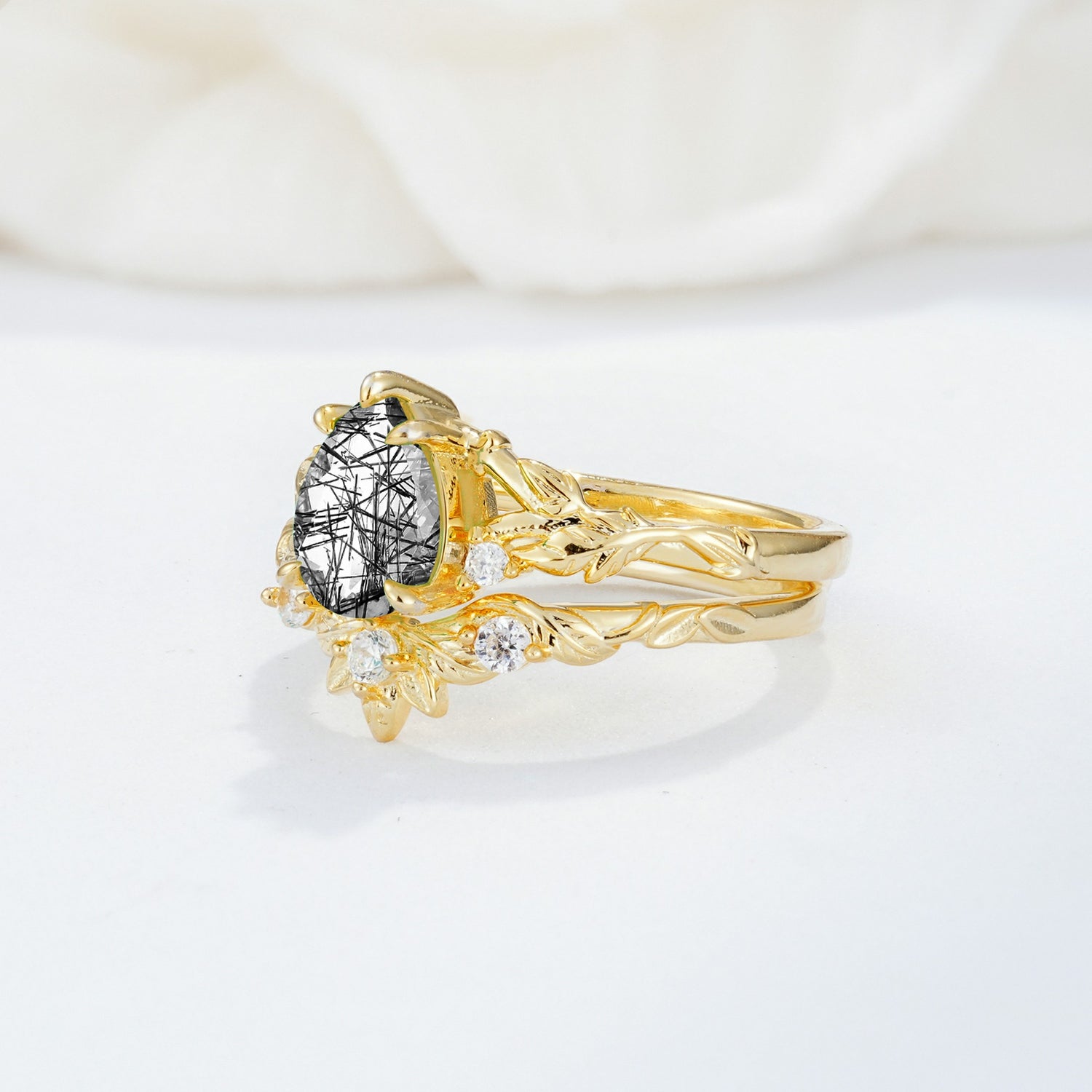 SR17127 Black Rutilated Quartz Ring - Rose-Gold