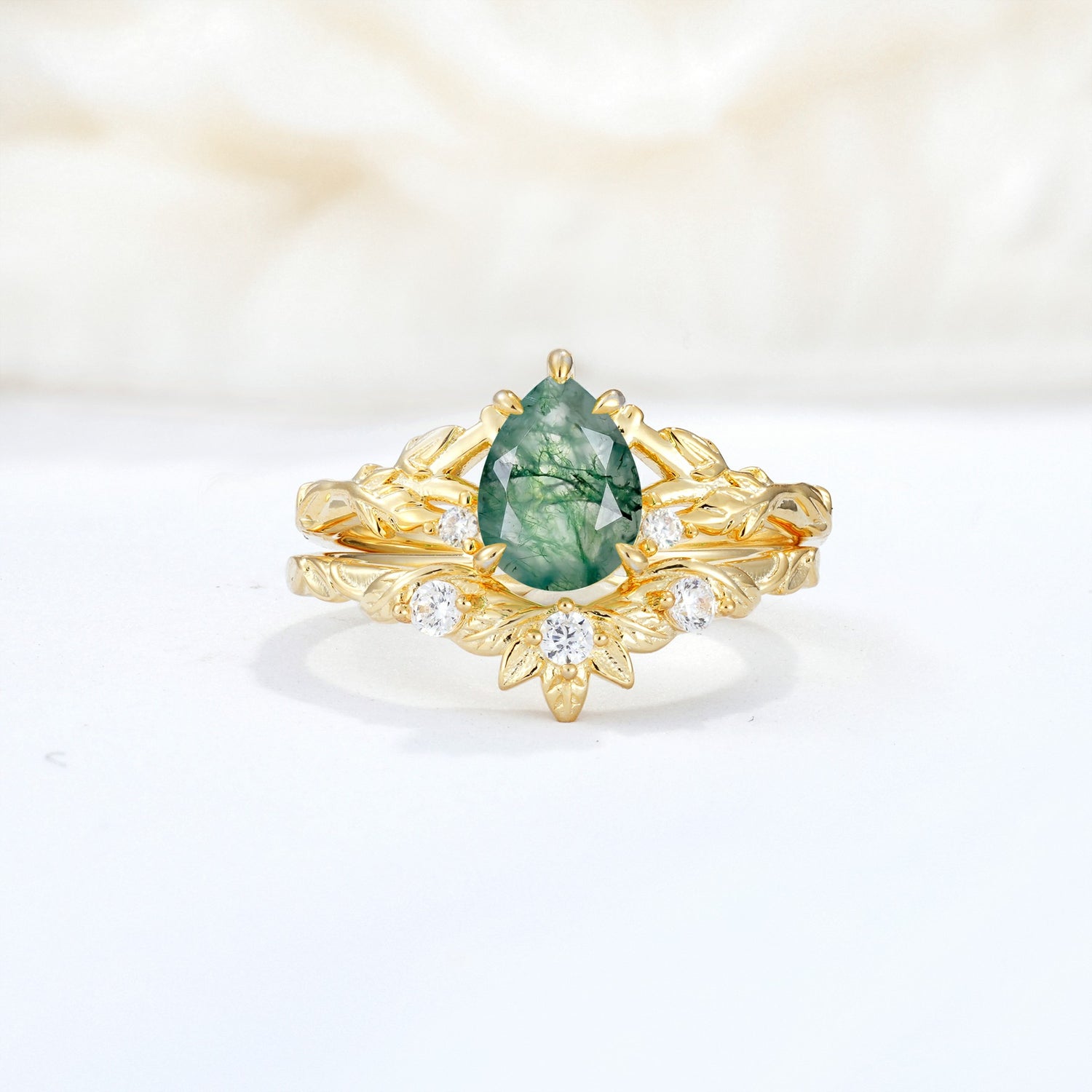 SR17127 Moss Agate Ring - Yellow-Gold