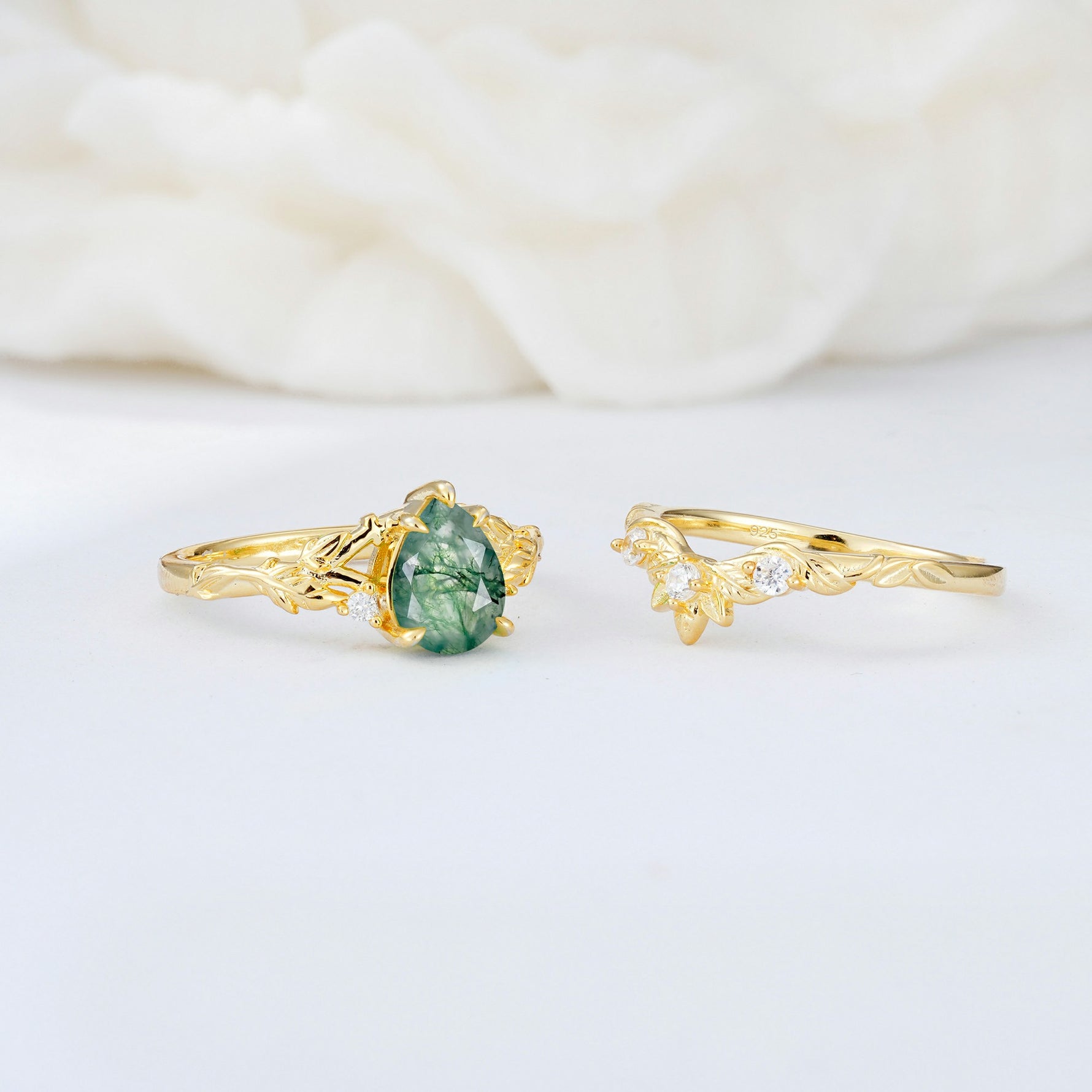 SR17127 Moss Agate Ring - White-Gold