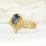 SR17128 Black Rutilated Quartz Ring - White-Gold