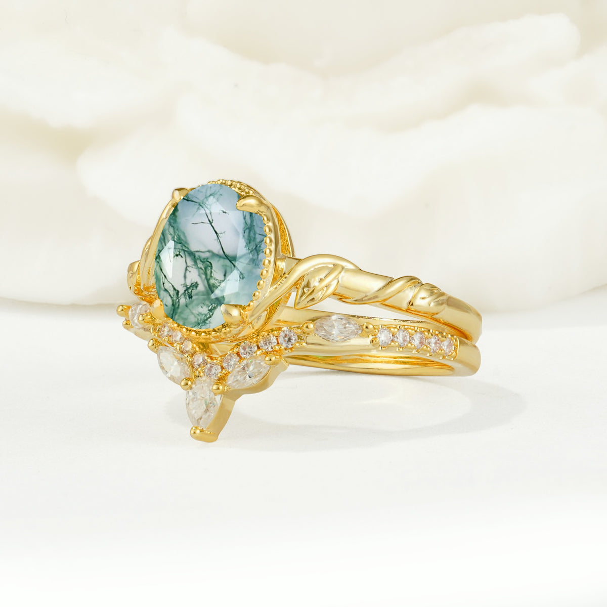 SR17128 Moss Agate Ring - White-Gold