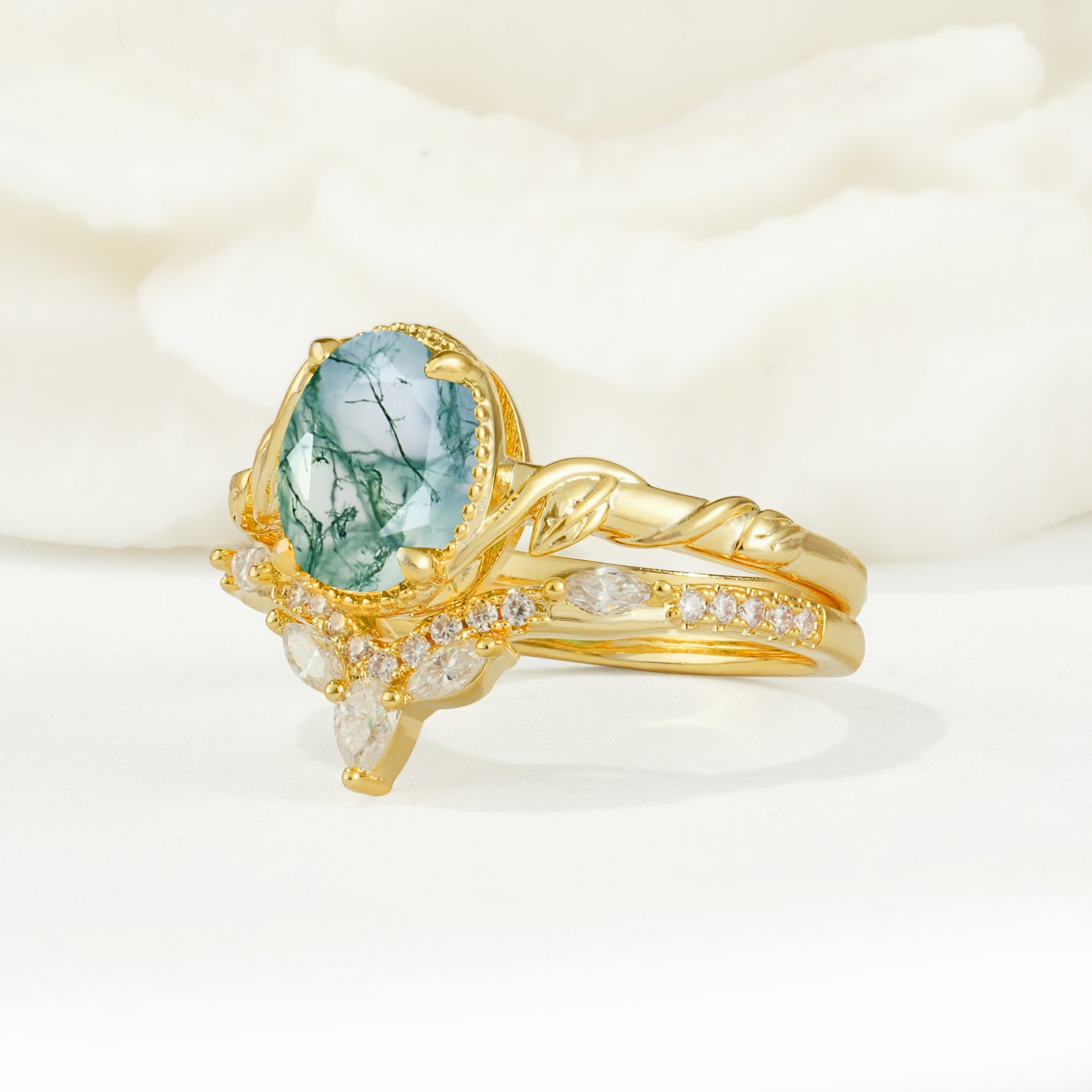 SR17128 Moss Agate Ring - White-Gold