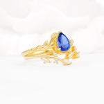 Nature-Inspired Bezel Pear Cut Sapphire Engagement Ring Set - Rose-Gold