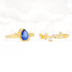 Nature-Inspired Bezel Pear Cut Sapphire Engagement Ring Set - Additional view