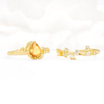 Nature-Inspired Bezel Pear Cut Citrine Engagement Ring Set - Additional view