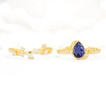 Nature-Inspired Bezel Pear Cut Tanzanite Engagement Ring Set - White-Gold