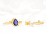 Nature-Inspired Bezel Pear Cut Tanzanite Engagement Ring Set - Additional view
