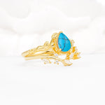 Nature-Inspired Bezel Pear Cut Turquoise Engagement Ring Set - Rose-Gold