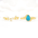 Nature-Inspired Bezel Pear Cut Turquoise Engagement Ring Set - White-Gold