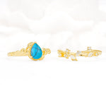 Nature-Inspired Bezel Pear Cut Turquoise Engagement Ring Set - Additional view