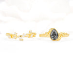 Nature-Inspired Bezel Pear Cut Black Rutilated Quartz Engagement Ring Set - White-Gold