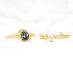 Nature-Inspired Bezel Pear Cut Black Rutilated Quartz Engagement Ring Set - Additional view