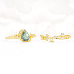 Nature-Inspired Bezel Pear Cut Moss Agate Engagement Ring Set - Additional view