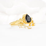 Nature-Inspired Bezel Pear Cut Black Onyx Engagement Ring Set - Rose-Gold