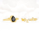 Nature-Inspired Bezel Pear Cut Black Onyx Engagement Ring Set - Additional view