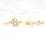 Nature-Inspired Bezel Pear Cut Lab Diamond Engagement Ring Set - Additional view