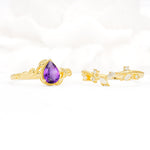 Nature-Inspired Bezel Pear Cut Amethyst Engagement Ring Set - Additional view