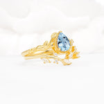 Nature-Inspired Bezel Pear Cut Aquamarine Engagement Ring Set - Rose-Gold