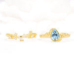 Nature-Inspired Bezel Pear Cut Aquamarine Engagement Ring Set - White-Gold