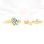 Nature-Inspired Bezel Pear Cut Aquamarine Engagement Ring Set - Additional view