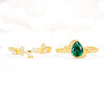 Nature-Inspired Bezel Pear Cut Emerald Engagement Ring Set - White-Gold