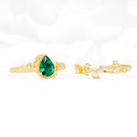Nature-Inspired Bezel Pear Cut Emerald Engagement Ring Set - Additional view