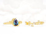 Nature-Inspired Bezel Pear Cut Alexandrite Engagement Ring Set - Additional view