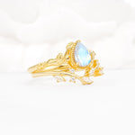 Nature-Inspired Bezel Pear Cut Moonstone Engagement Ring Set - Rose-Gold