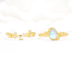Nature-Inspired Bezel Pear Cut Moonstone Engagement Ring Set - White-Gold