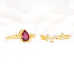 Nature-Inspired Bezel Pear Cut Ruby Engagement Ring Set - Additional view