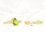 Nature-Inspired Bezel Pear Cut Peridot Engagement Ring Set - Additional view