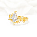 Botanical Kite Cut Moissanite Engagement Ring Set with Vine Accents - Rose-Gold