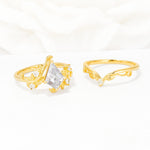 Botanical Kite Cut Moissanite Engagement Ring Set with Vine Accents - Additional view