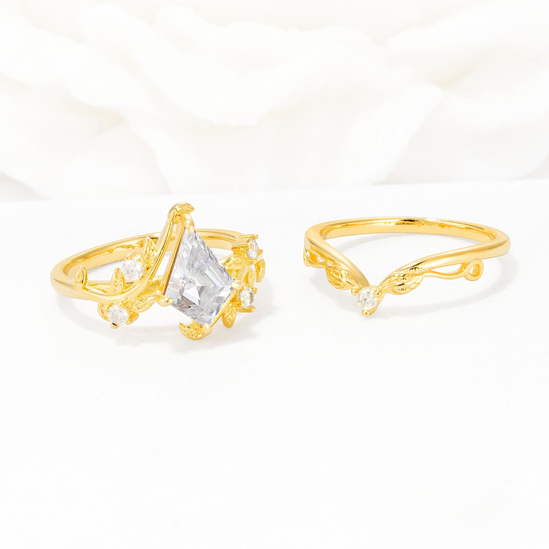 Botanical Kite Cut Moissanite Engagement Ring Set with Vine Accents - Additional view
