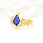 Botanical Kite Cut Sapphire Engagement Ring Set with Vine Accents - Rose-Gold