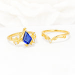 Botanical Kite Cut Sapphire Engagement Ring Set with Vine Accents - Additional view