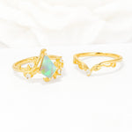 Botanical Kite Cut Fire Opal Engagement Ring Set with Vine Accents - Additional view