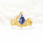 Botanical Kite Cut Tanzanite Engagement Ring Set with Vine Accents - Yellow-Gold