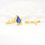 Botanical Kite Cut Tanzanite Engagement Ring Set with Vine Accents - White-Gold