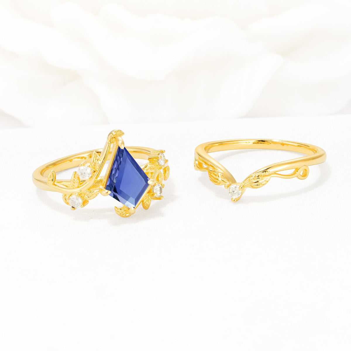 Botanical Kite Cut Tanzanite Engagement Ring Set with Vine Accents - Additional view