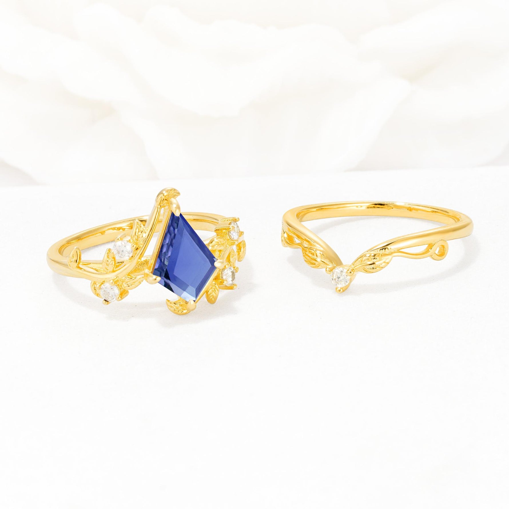 Botanical Kite Cut Tanzanite Engagement Ring Set with Vine Accents - Additional view