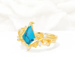 Botanical Kite Cut Turquoise Engagement Ring Set with Vine Accents - Rose-Gold