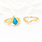 Botanical Kite Cut Turquoise Engagement Ring Set with Vine Accents - Additional view